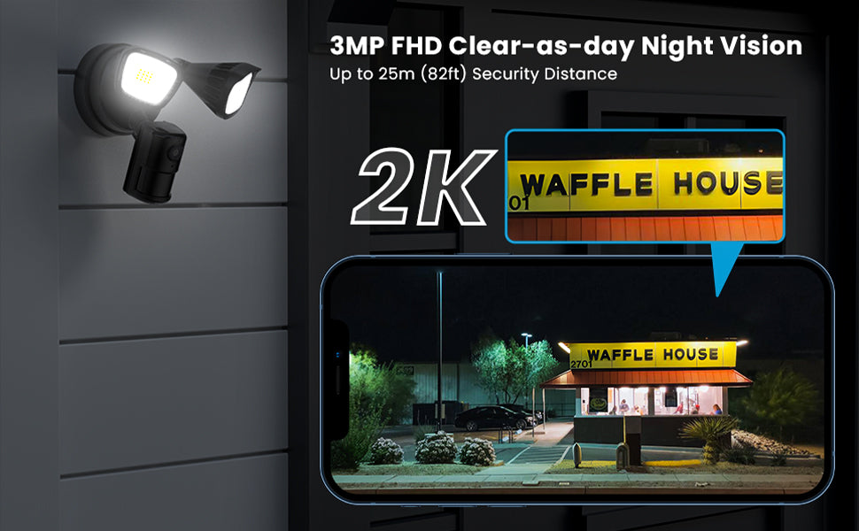 ieGeek Floodlight Camera Outdoor, 2K Wired Home Smart Security Cameras, 2.4G WiFi Flood Light Camera with Motion Sensor