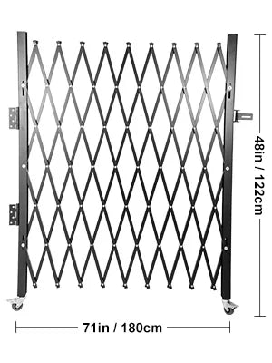 SucceBuy Single Folding Security Gate 1.5-2mx1.22-3.66m Folding Door Gate Steel Accordion Flexible Expanding Security Gate Black