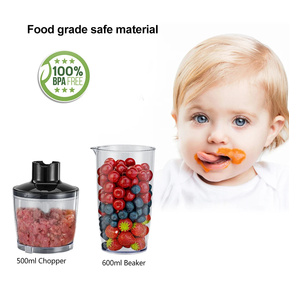 Biolo Mix 4 in 1 High Power 1200W Immersion Hand Stick Blender Includes Chopper and Smoothie Cup Stainless Steel Blades