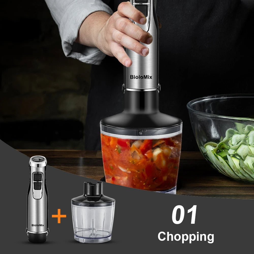 Biolo Mix 4 in 1 High Power 1200W Immersion Hand Stick Blender Includes Chopper and Smoothie Cup Stainless Steel Blades