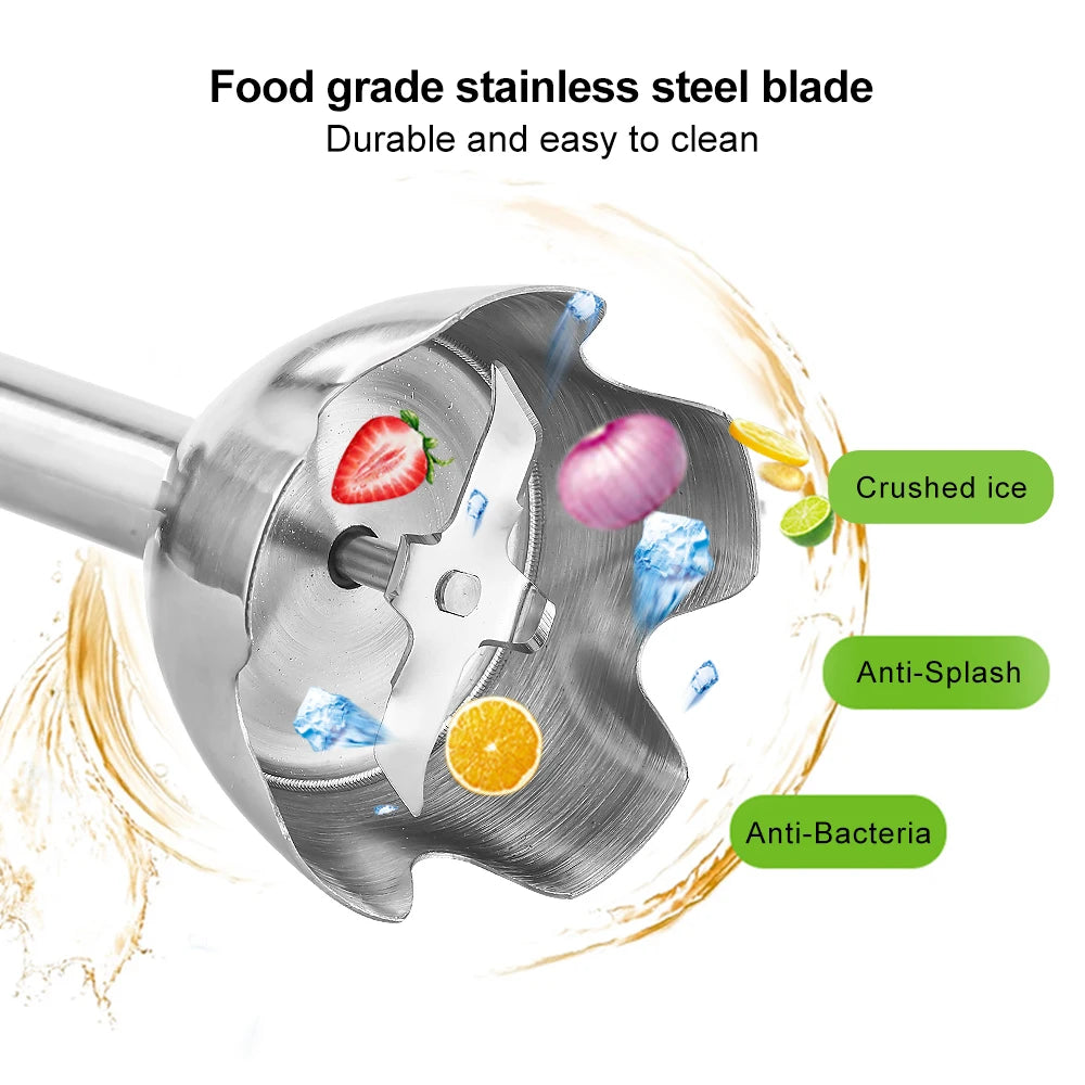 Biolo Mix 4 in 1 High Power 1200W Immersion Hand Stick Blender Includes Chopper and Smoothie Cup Stainless Steel Blades