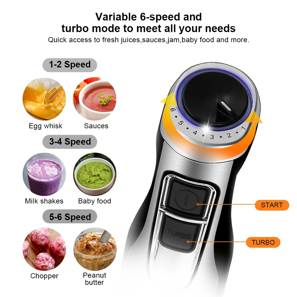 Biolo Mix 4 in 1 High Power 1200W Immersion Hand Stick Blender Includes Chopper and Smoothie Cup Stainless Steel Blades