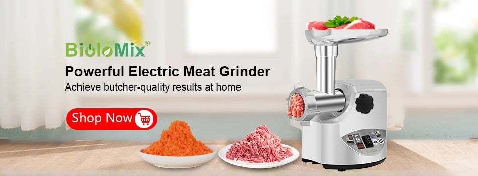 BioloMix 2 Speeds 500W Stainless Steel 2L Capacity Electric Chopper Meat Grinder Mincer Food Processor Slicer