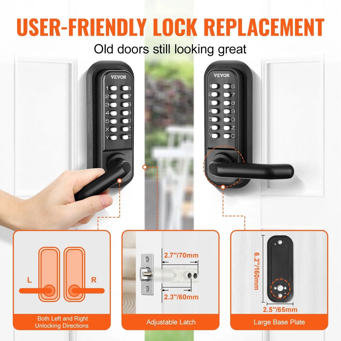 Mechanical Keyless Entry Door Lock, 14 Digit Keypad, Embedded Outdoor Gate Door Locks Set with Keypad and Handle, Water-proof Z