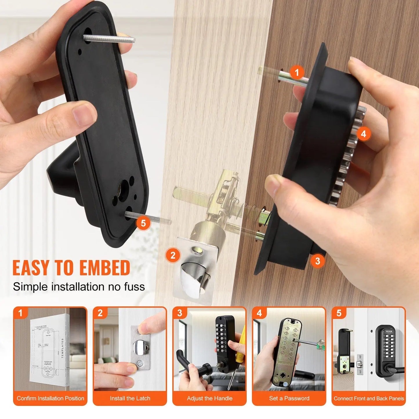 Mechanical Keyless Entry Door Lock, 14 Digit Keypad, Embedded Outdoor Gate Door Locks Set with Keypad and Handle, Water-proof Z