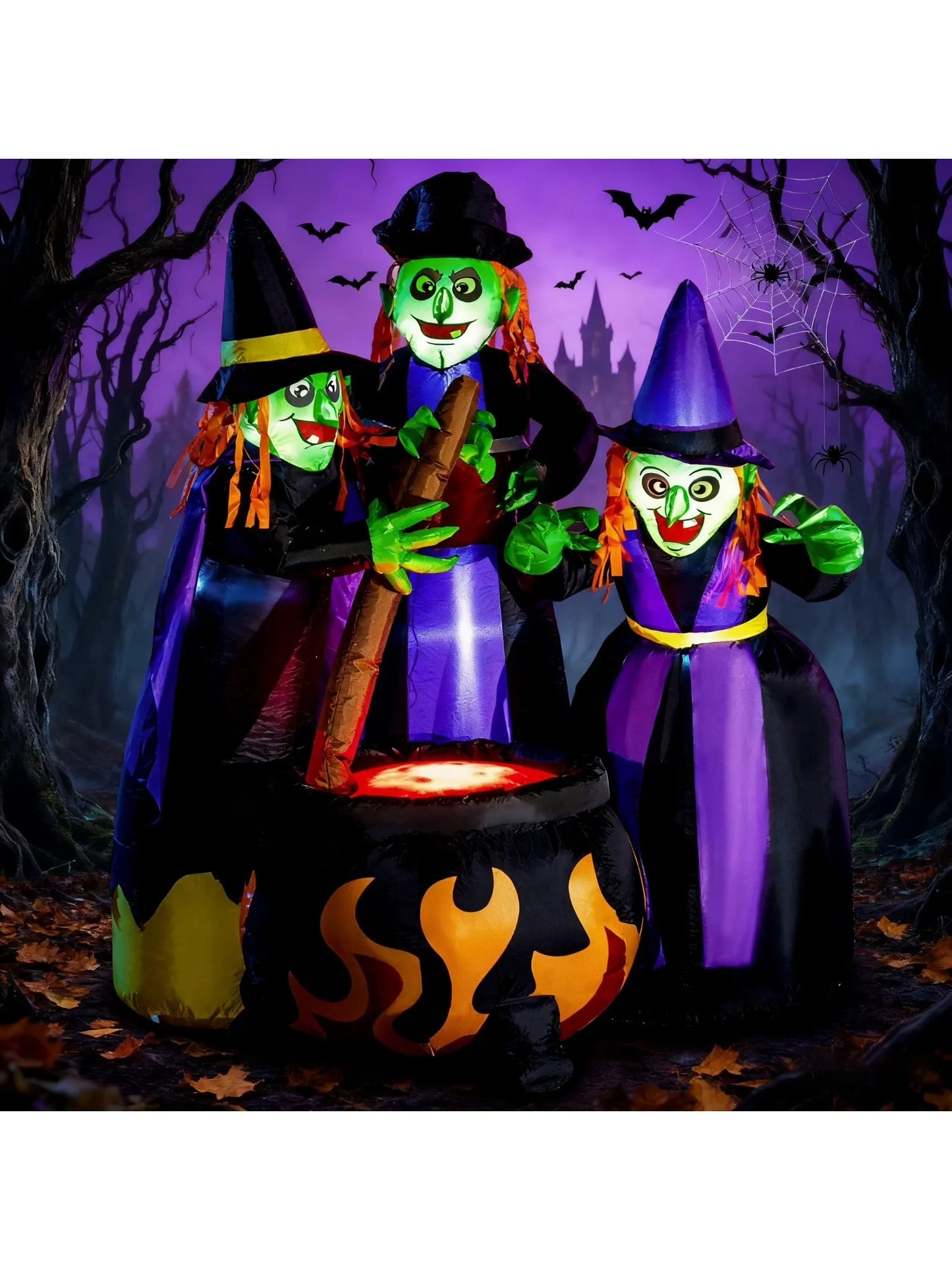 Joyfy 6 ft Halloween Inflatable Outdoor Witches Cauldron Pot Large Decorations with Flame Light for Halloween Decoration
