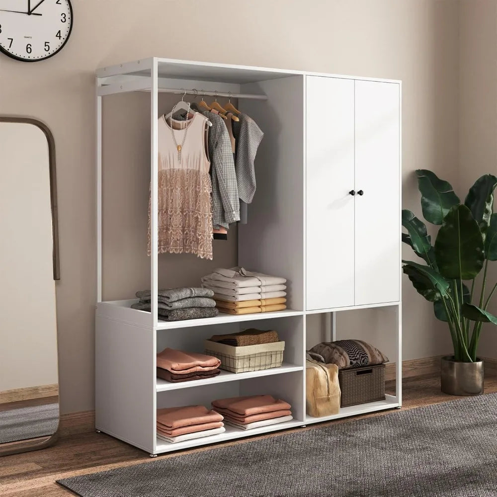 Angduo White Wardrobe Closet With Shelves And Hanging Rod