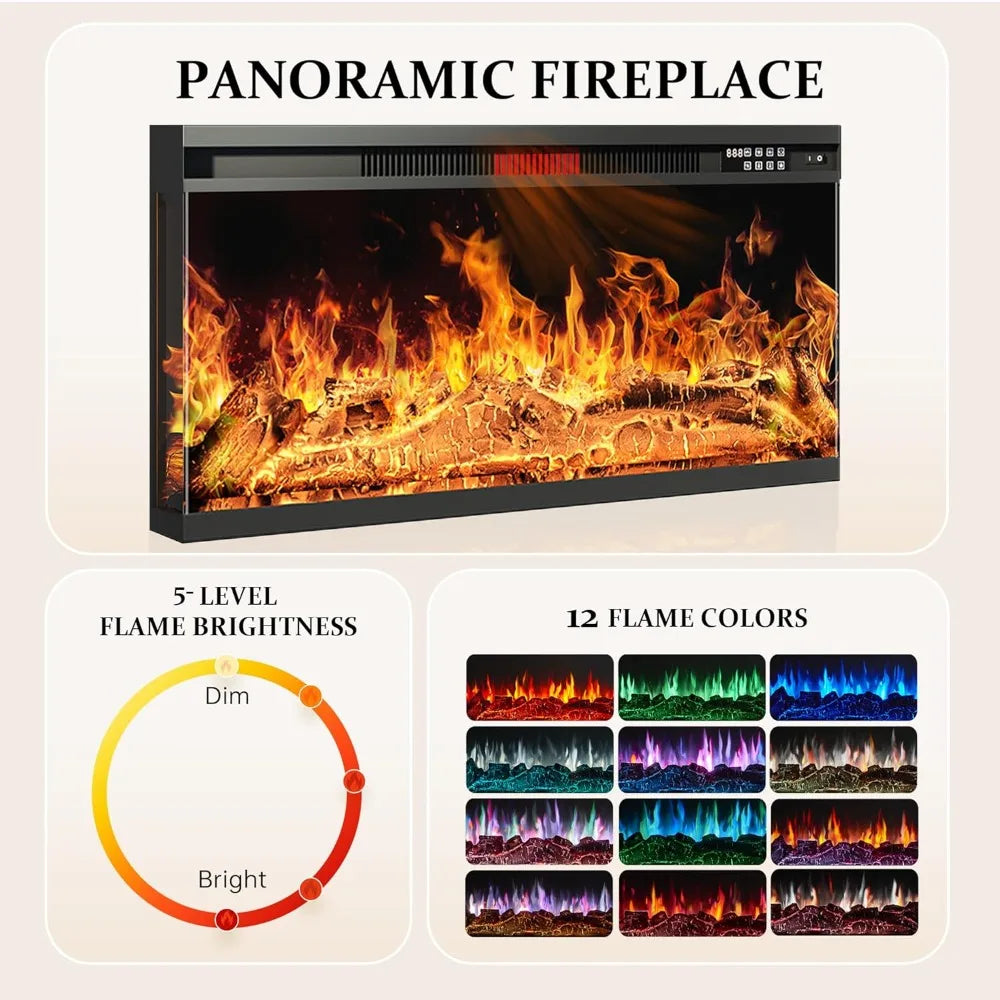 70'' Fireplace TV Stand, Farmhouse Entertainment Center with 3 Sided Glass TV Stand, Modern Media Console Table