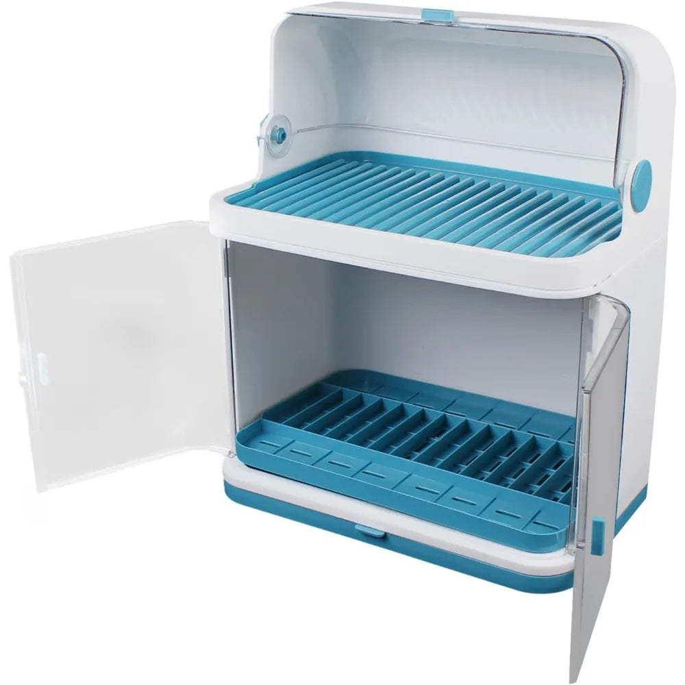 2 Layer Dish Drying Rack With Cover Drip Tray For Kitchen