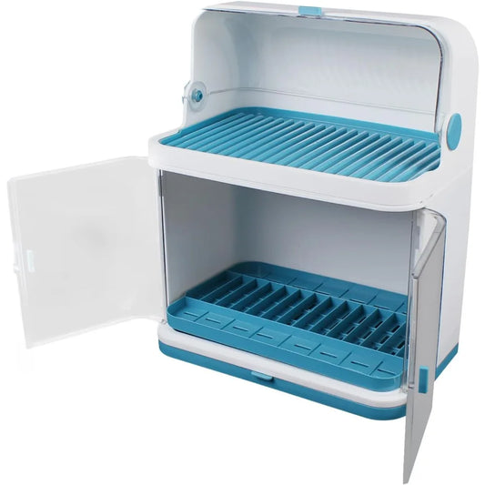 2 Layer Dish Drying Rack With Cover Drip Tray For Kitchen