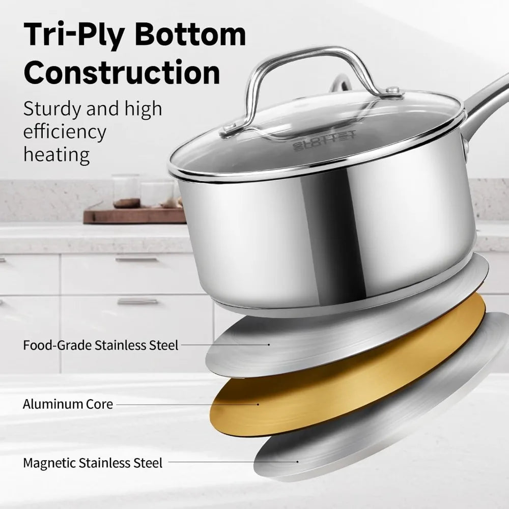 Stainless Steel Sauce Pan Set 1 Qt 2 Qt 3 Qt Induction