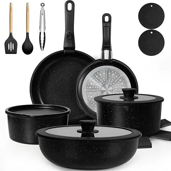 20 pcs pots and pans set non stick, detachable handle cookware sets nonstick, non toxic induction rv kitchen cooking set with r