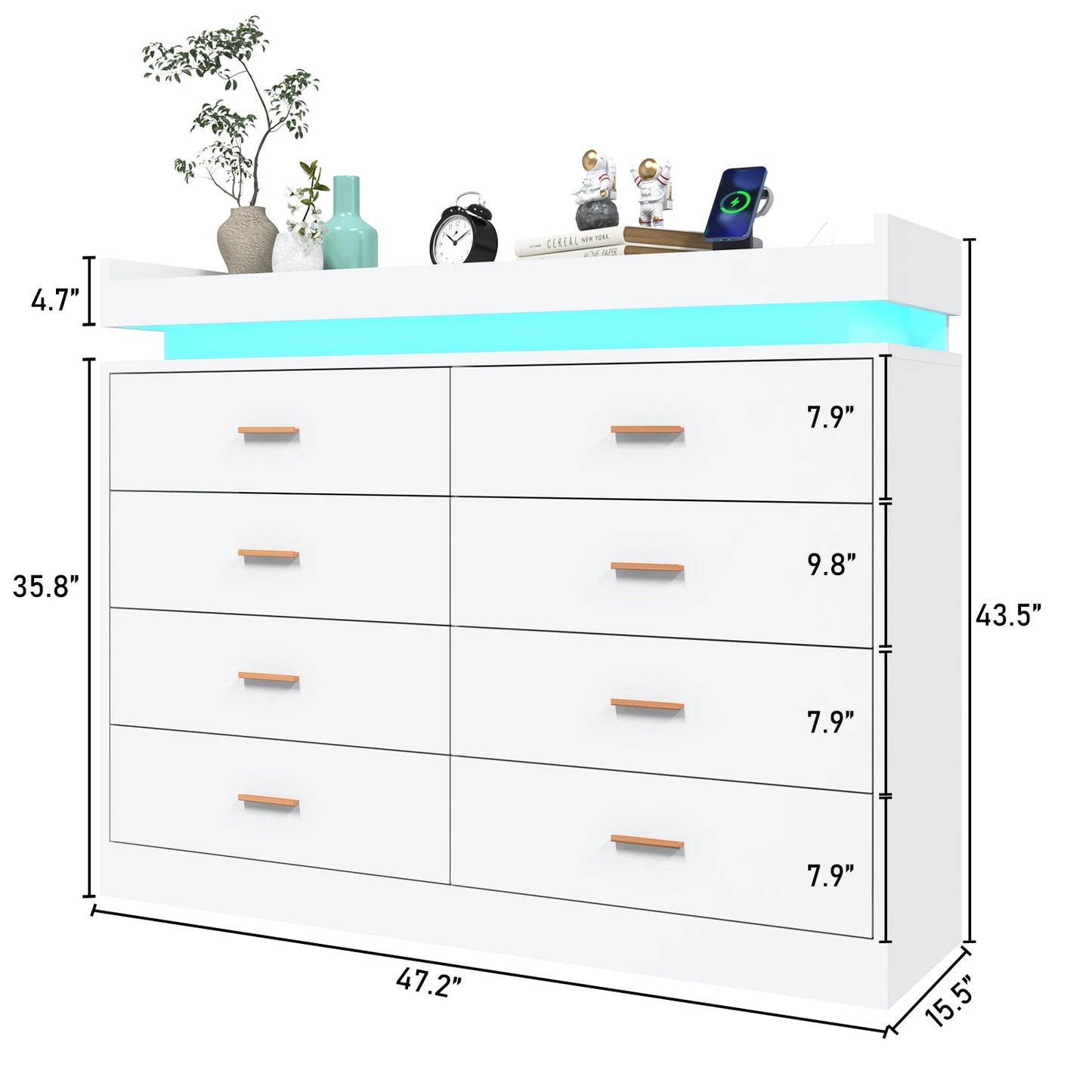 8 Drawer Dresser With LED Light Modern Chest Of Drawers Bedroom