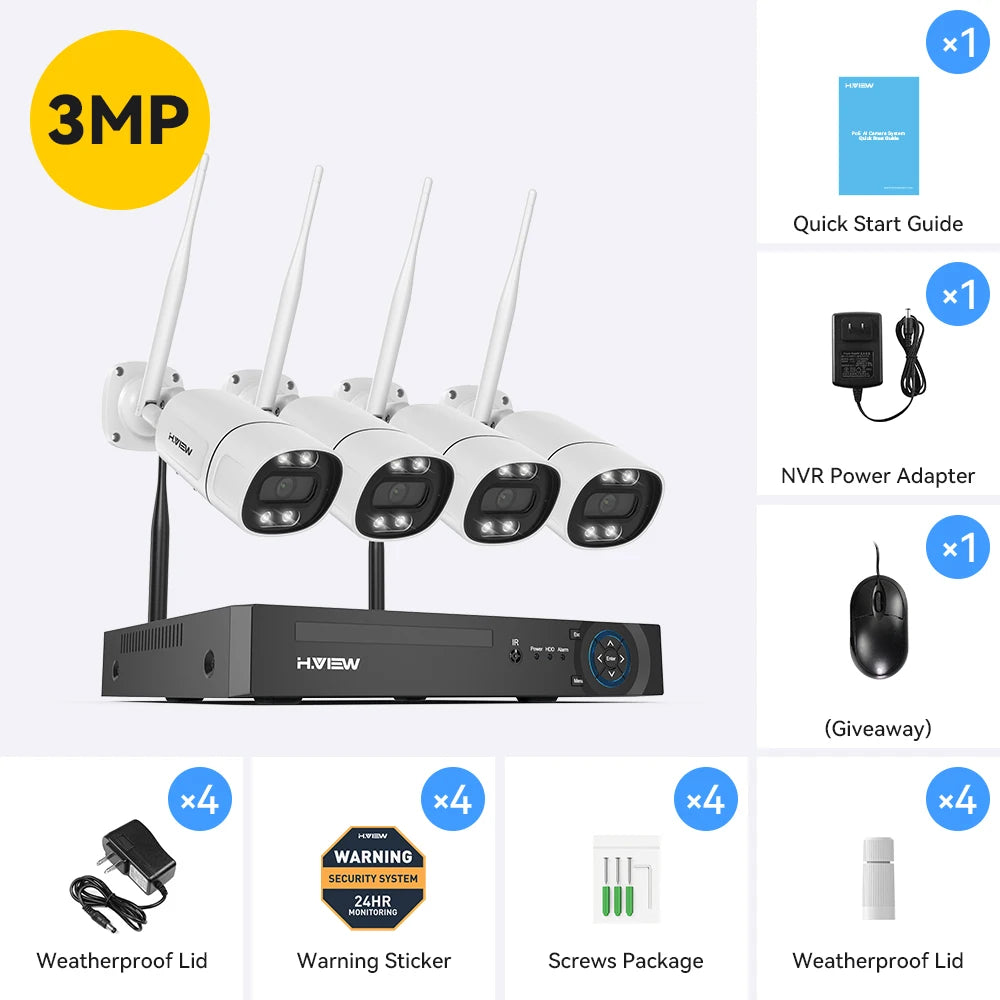 H View 8CH 5MP Wireless Security Camera System NVR Kit
