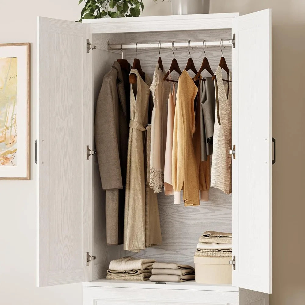 White Wooden Armoire Wardrobe With 2 Doors And 2 Drawers