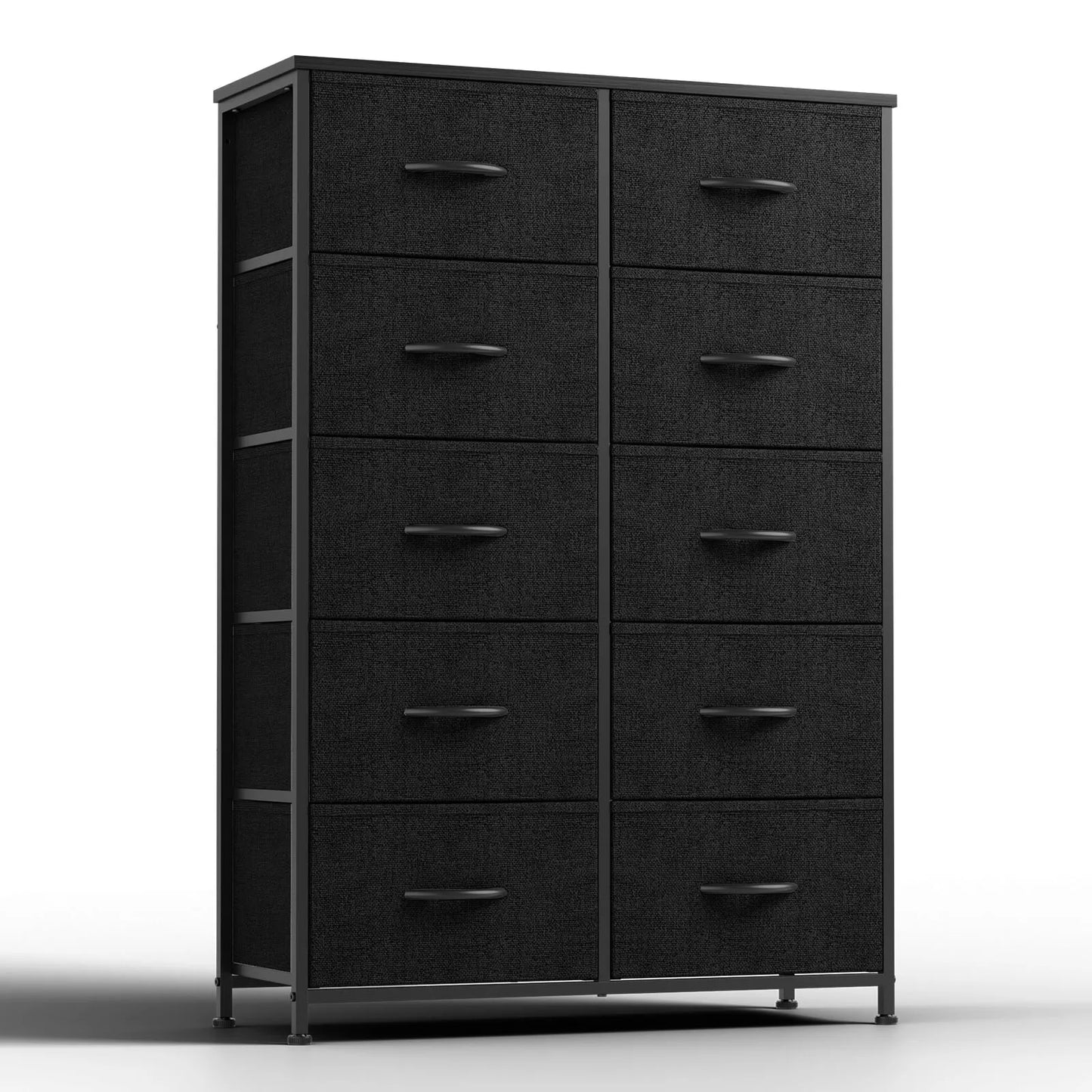 JHK Bedside Table For Bedroom With 10 Fabric Drawers Nightstand Storage Cabinet With Steel Frame