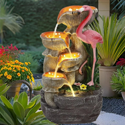 5 Tier Water Feature Fountain Flamingo Cascading LED