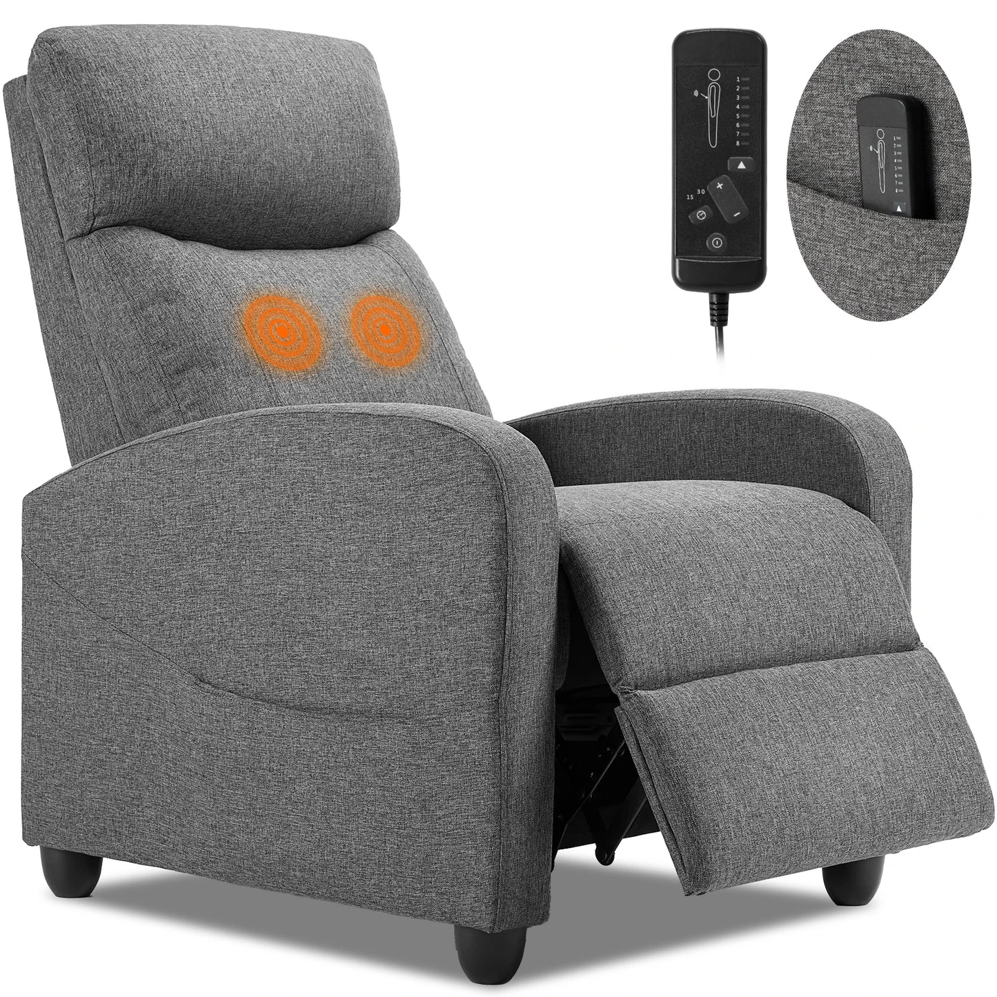 JHK Recliner Chair Massage Sofa Lumbar Support Grey
