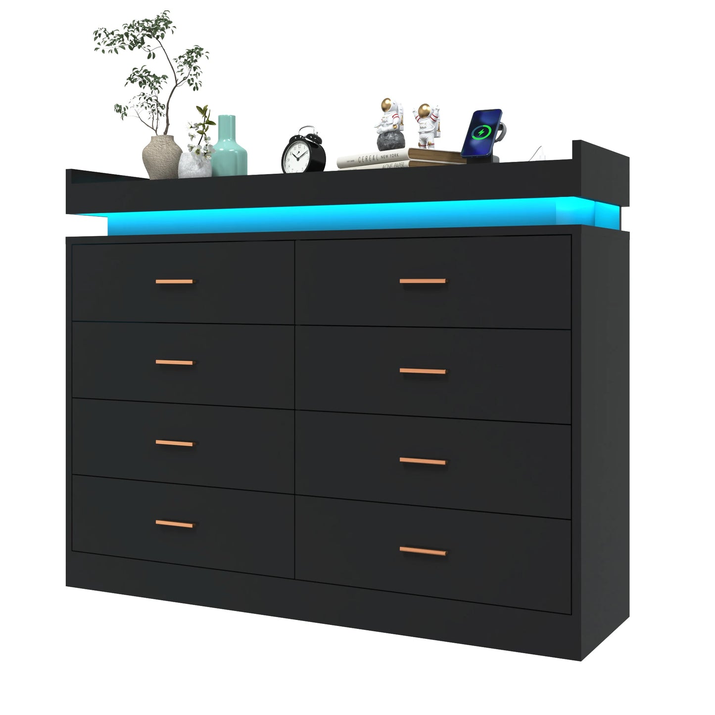 8 Drawer Dresser With LED Light Modern Chest Of Drawers Bedroom