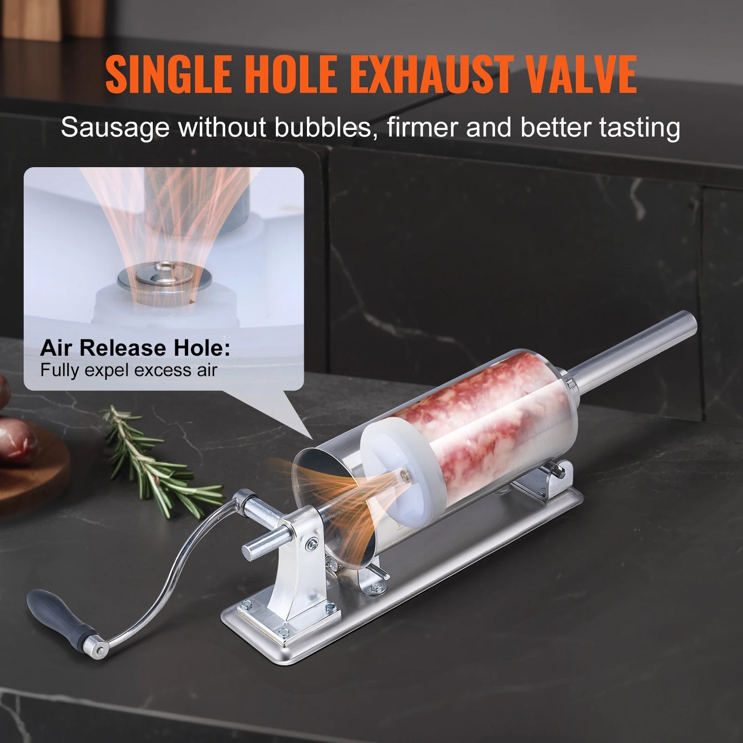 VEVOR 2.5L Manual Sausage Stuffer Made of Food-Grade Stainless Steel & 8 Stuffing Tubes for Home Kitchen Restaurant Commercial