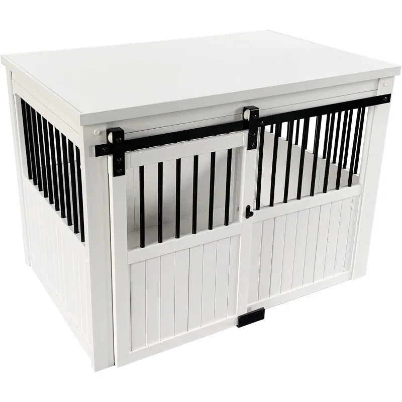 ECOFLEX® Homestead Sliding Barn Door Furniture Style Dog Crate - Antique White, Large (EHDBC15-04L) - Stylish, Dura