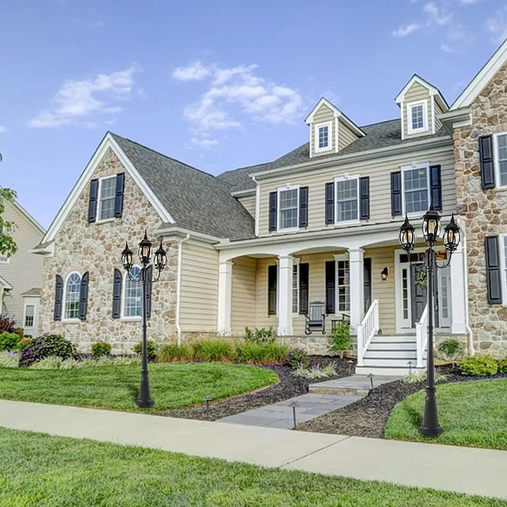 LED Outdoor Post Light with Triple-Head, Hardwired Vintage Street Lights for Lawn Patio Yard Pathway Garden Black Light Po