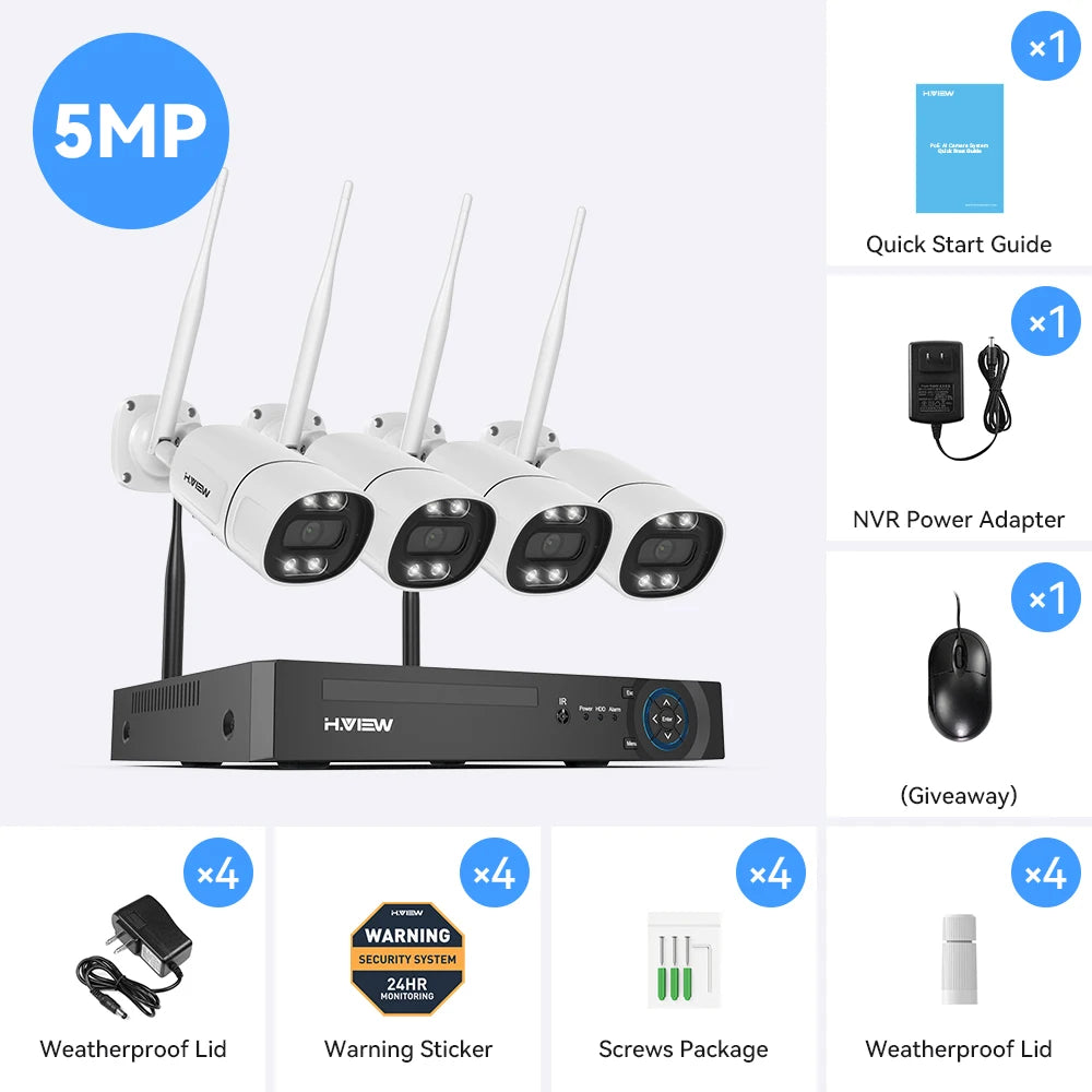 H View 8CH 5MP Wireless Security Camera System NVR Kit