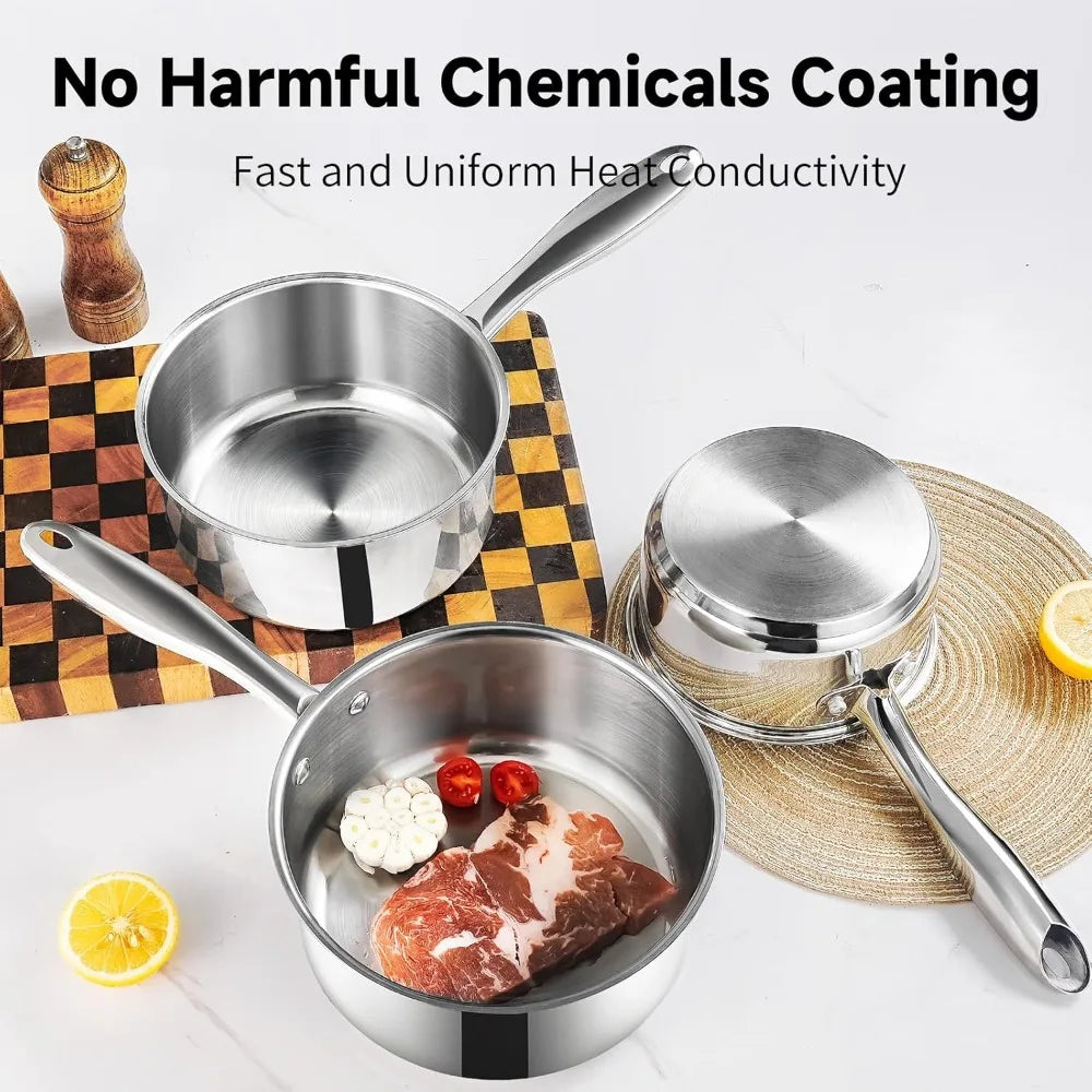 Stainless Steel Sauce Pan Set 1 Qt 2 Qt 3 Qt Induction