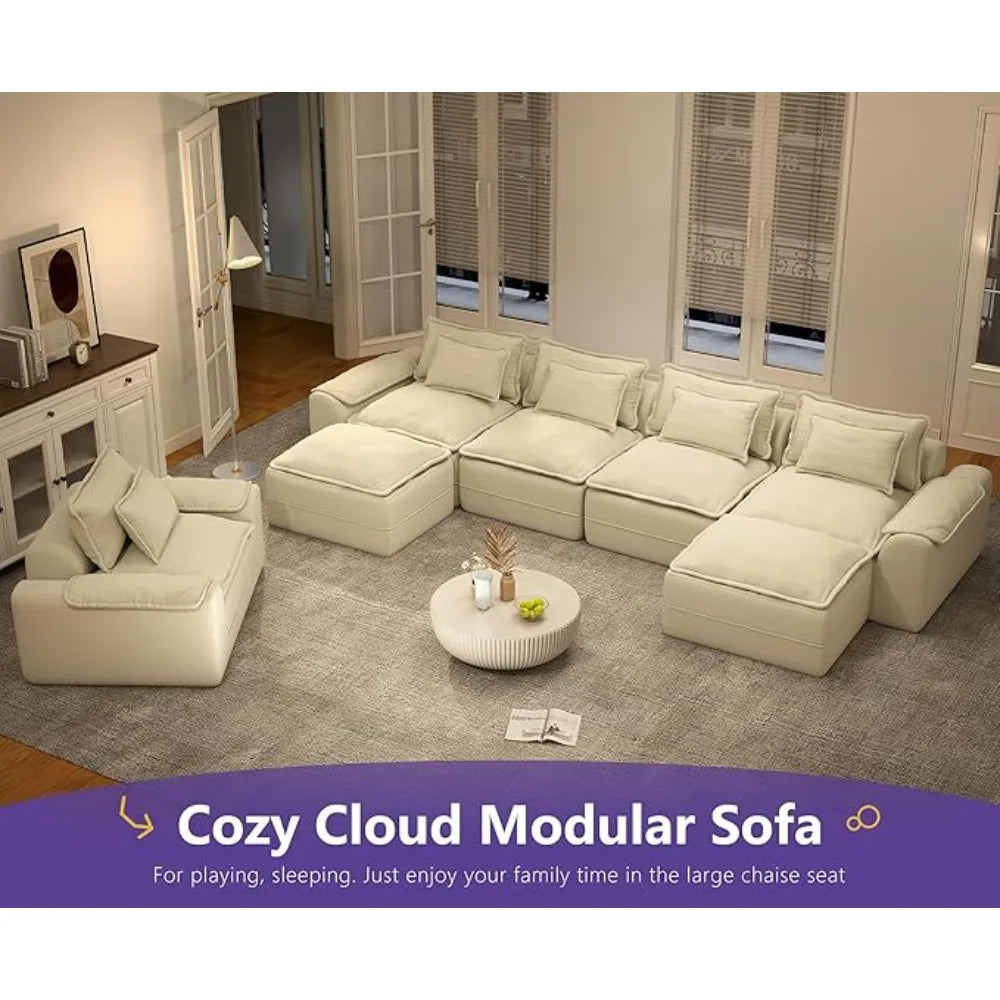 152" Cloud Modular Sectional – U-Shaped 4-Seater Couch with Ottomans, Deep Seat