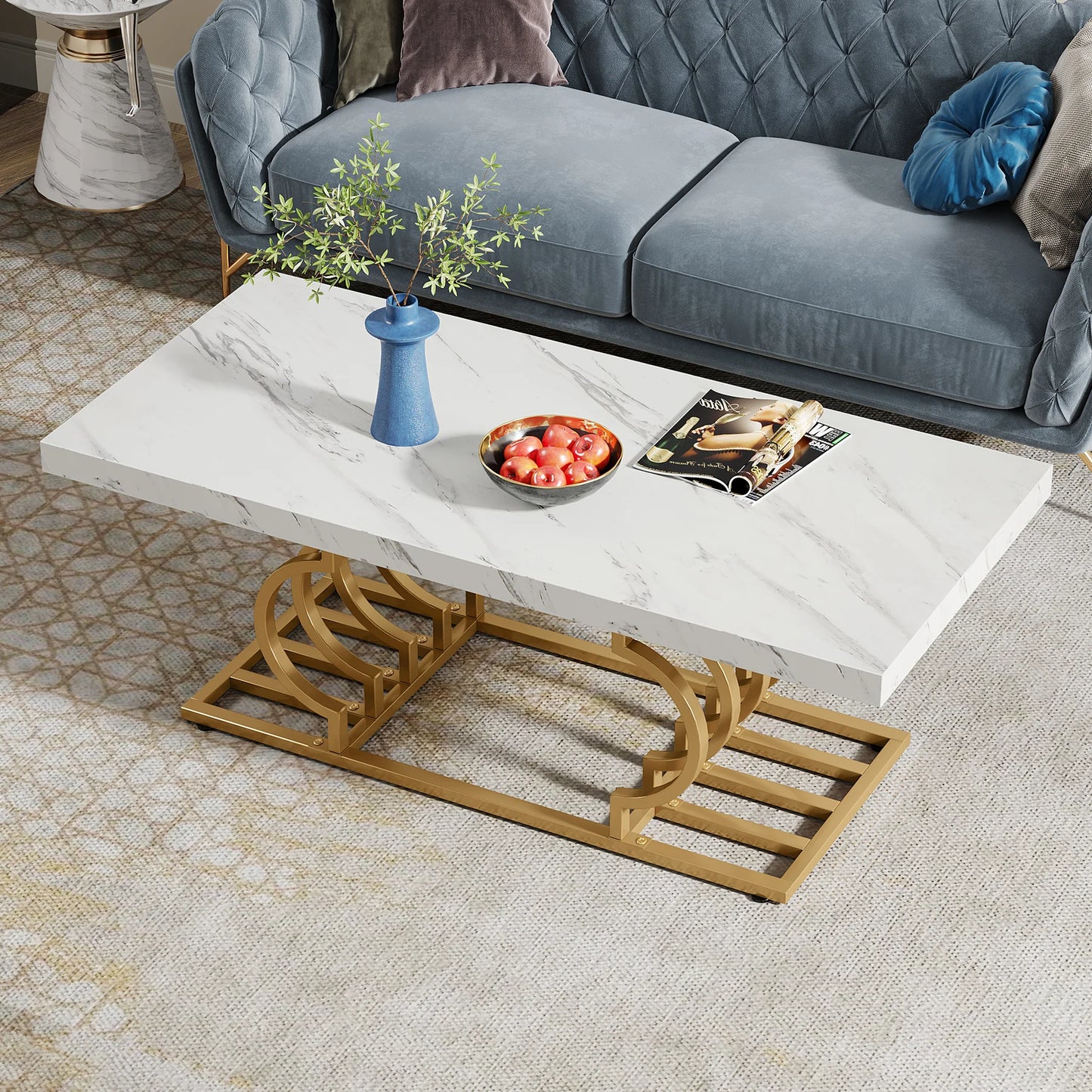 Tribesigns Rectangle Coffee Table 2 Tier Faux Marble Wood