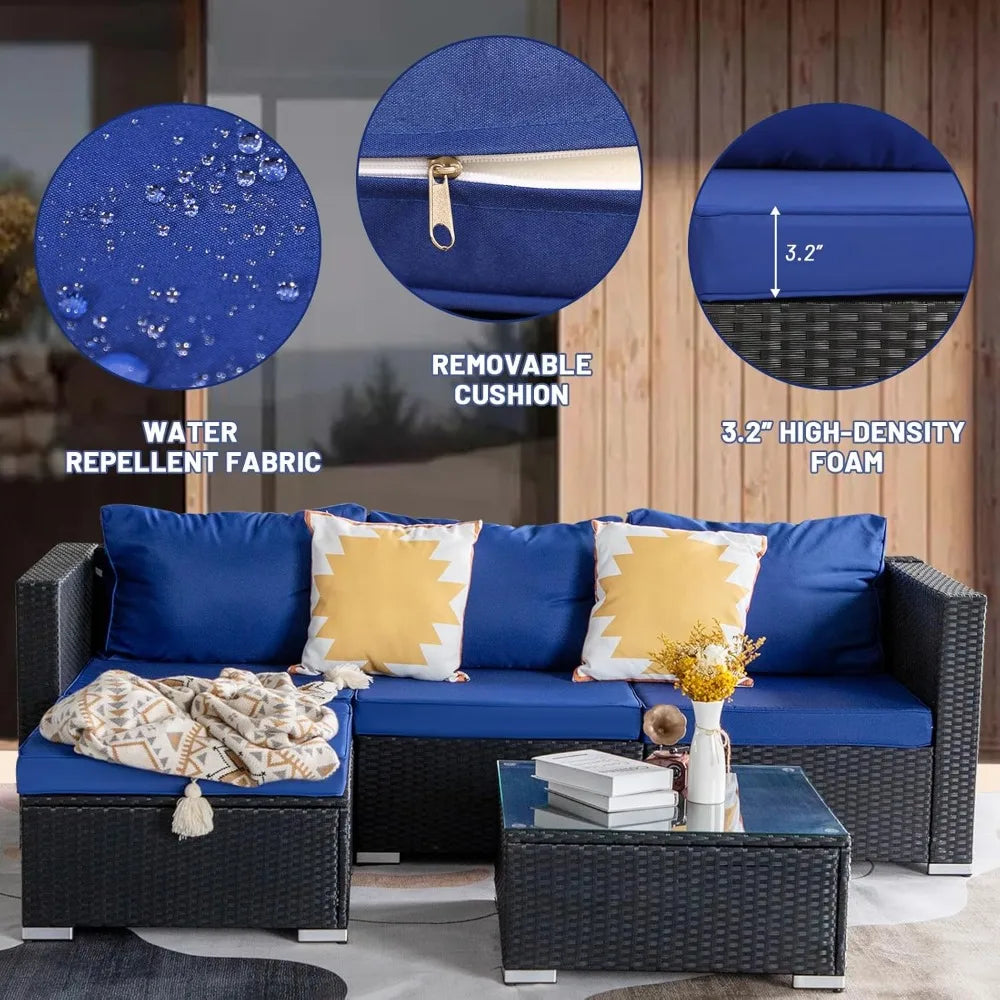 Rattan Patio Furniture Set, Outdoor Patio Conversation Set with Table,Soft Cushion and Backrest,Modern Chairs and Table Sets