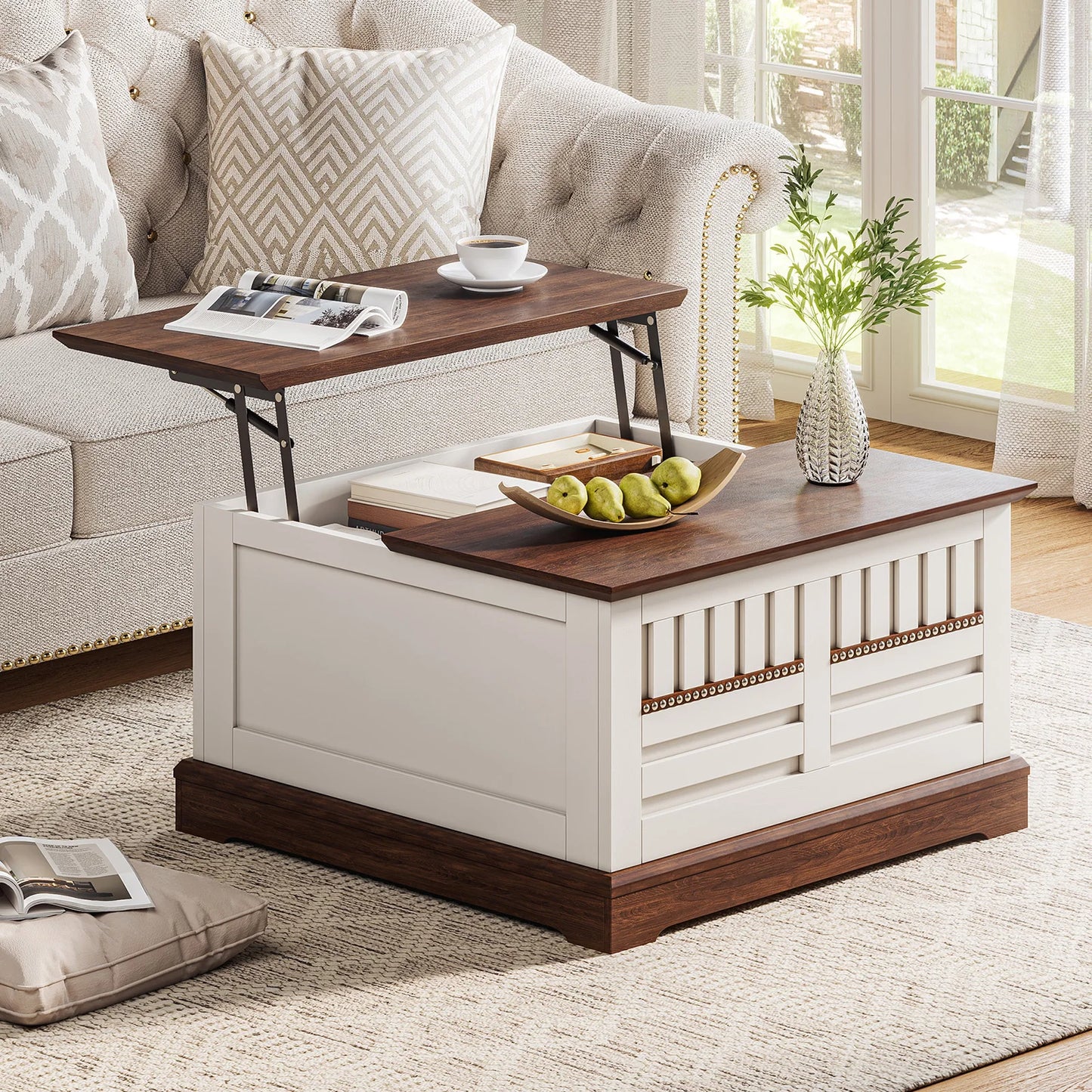 31.5" Farmhouse Lift Top Coffee Table with Large Hidden Storage Compartment for Living Room