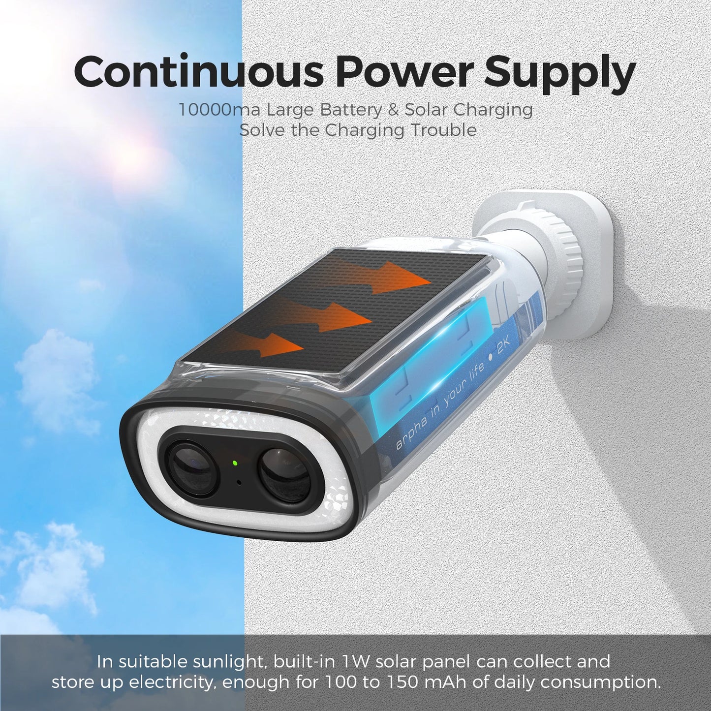 Arpha K06 SoloCam Outdoor Solar 2K WiFi Camera With PIR