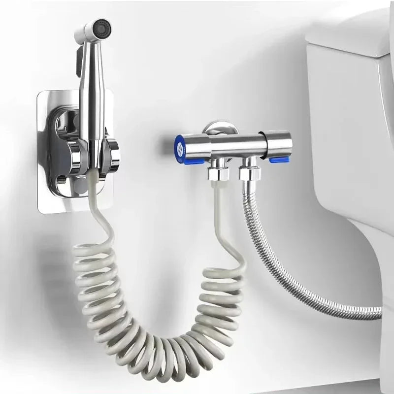 Toilet cleaning gun set one inlet and two outlet angle valve booster gun bathroom