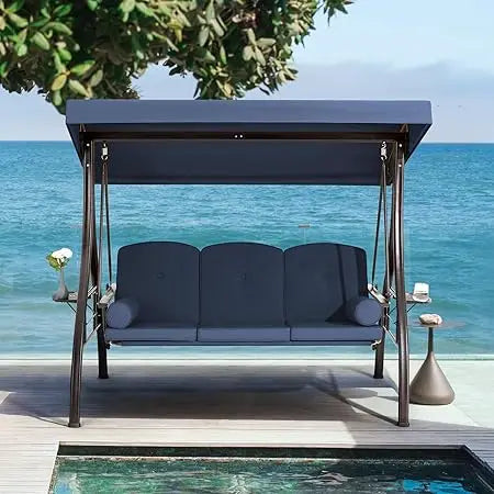 3 Person Outdoor Porch Swing With Cup Holder Canopy