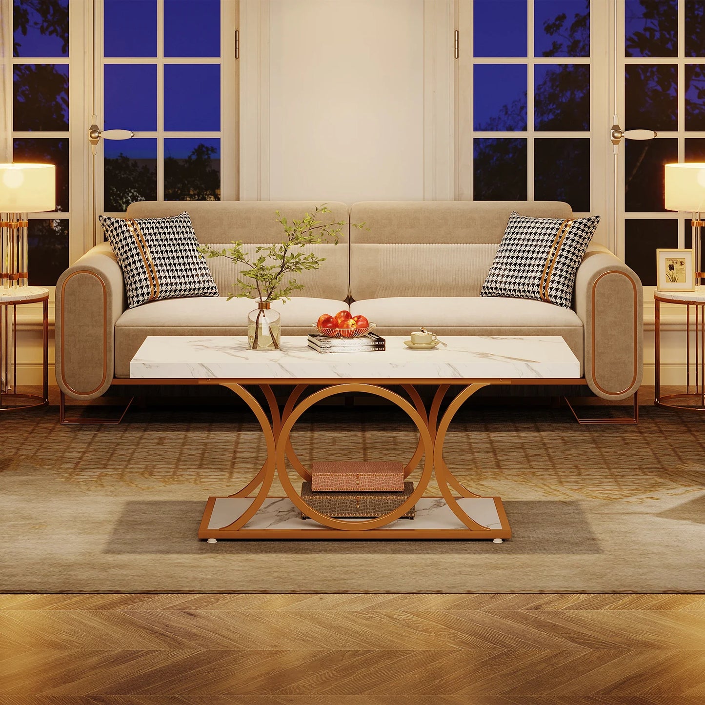 Tribesigns Rectangle Coffee Table 2 Tier Faux Marble Wood