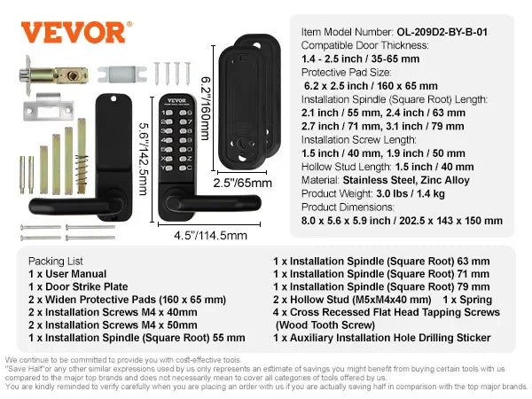 Mechanical Keyless Entry Door Lock, 14 Digit Keypad, Embedded Outdoor Gate Door Locks Set with Keypad and Handle, Water-proof Z