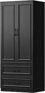 White Wooden Armoire Wardrobe With 2 Doors And 2 Drawers