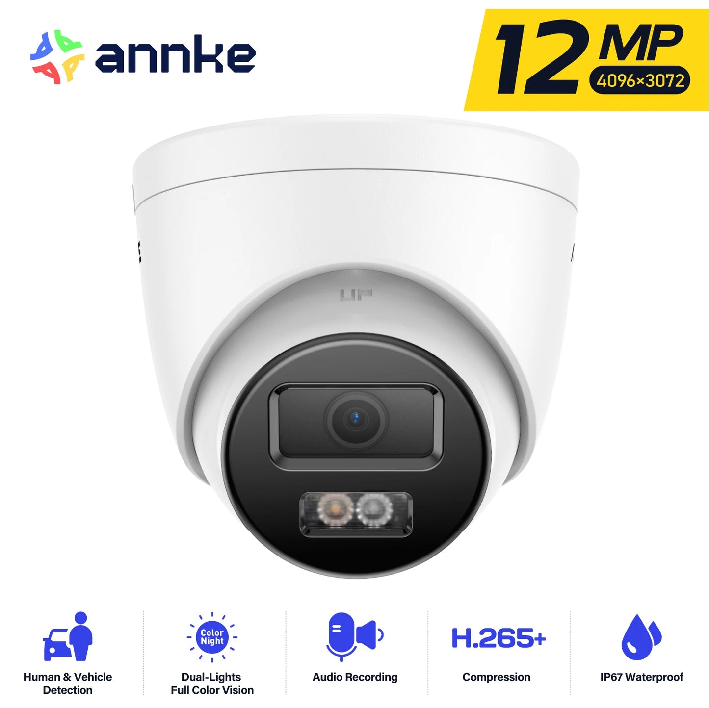 ANNKE 12MP 3K PoE IP67 Security Camera With Dual Light