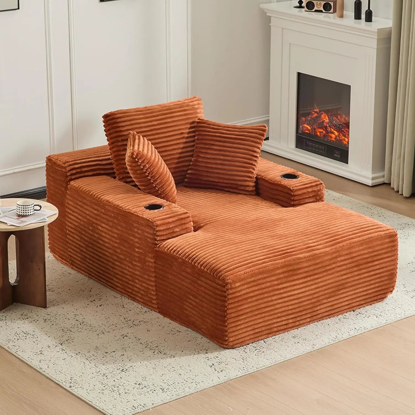 66" Oversized Chaise Lounge Sofa Chair Indoor, Modern Corduroy Single Sleeper Couch Chair with 3 Soft Pillows