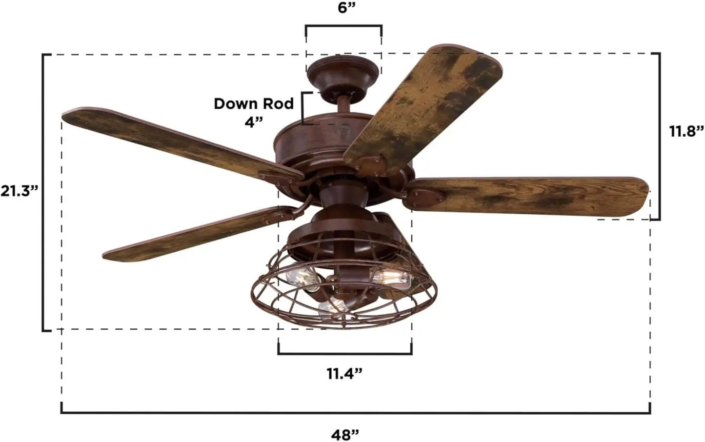 "Barnett 48-Inch Barnwood LED Ceiling Fan Light Kit with Dimmable Cage Shade and Remote Control"
