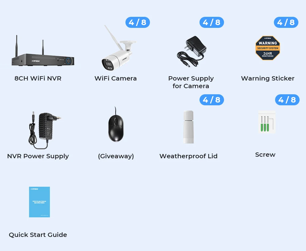 H View 8CH 5MP Wireless Security Camera System NVR Kit