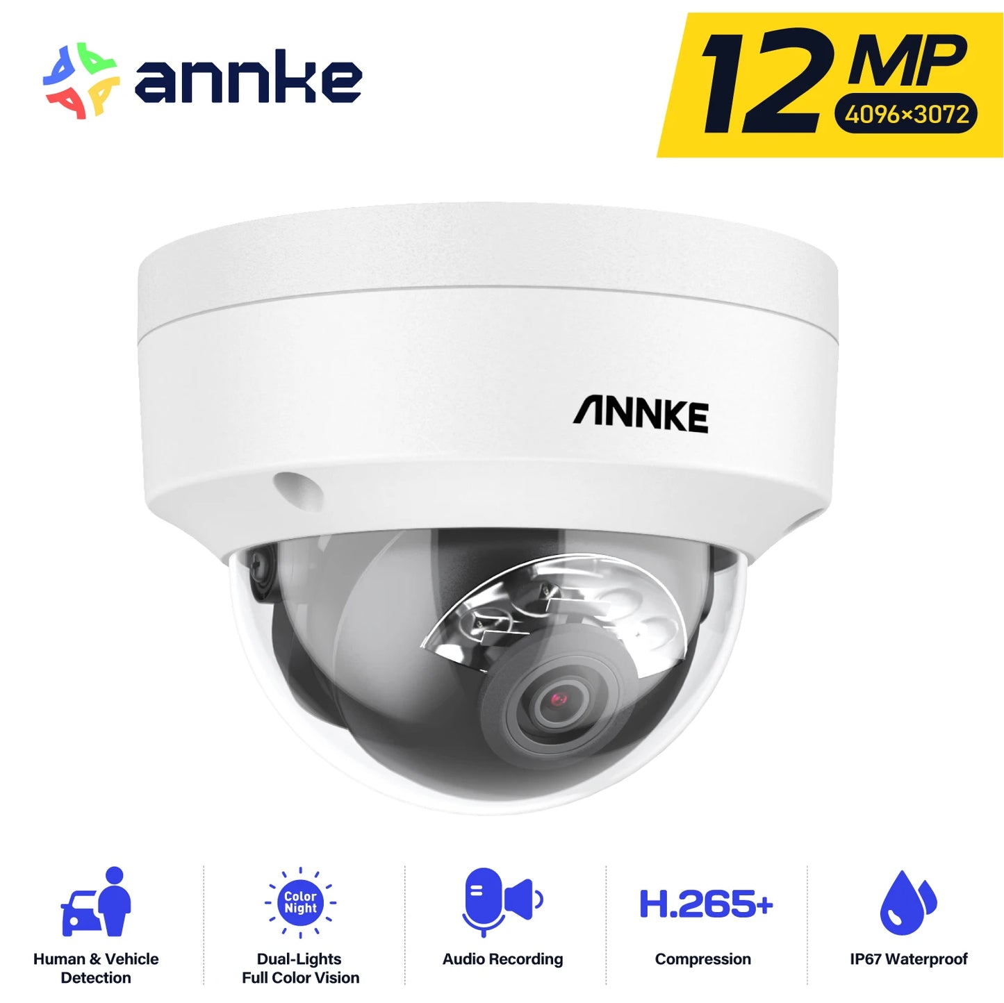 ANNKE 12MP 3K PoE IP67 Security Camera With Dual Light