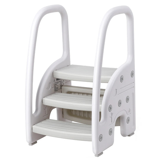 Toddler Step Stool, Kids Step Stool with Handles Sides, Plastic 3 Step Stool for Bathroom Sink, Kitchen Counter,