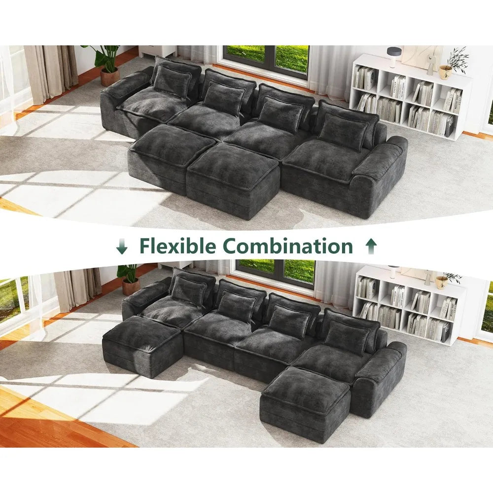 152" Cloud Modular Sectional – U-Shaped 4-Seater Couch with Ottomans, Deep Seat