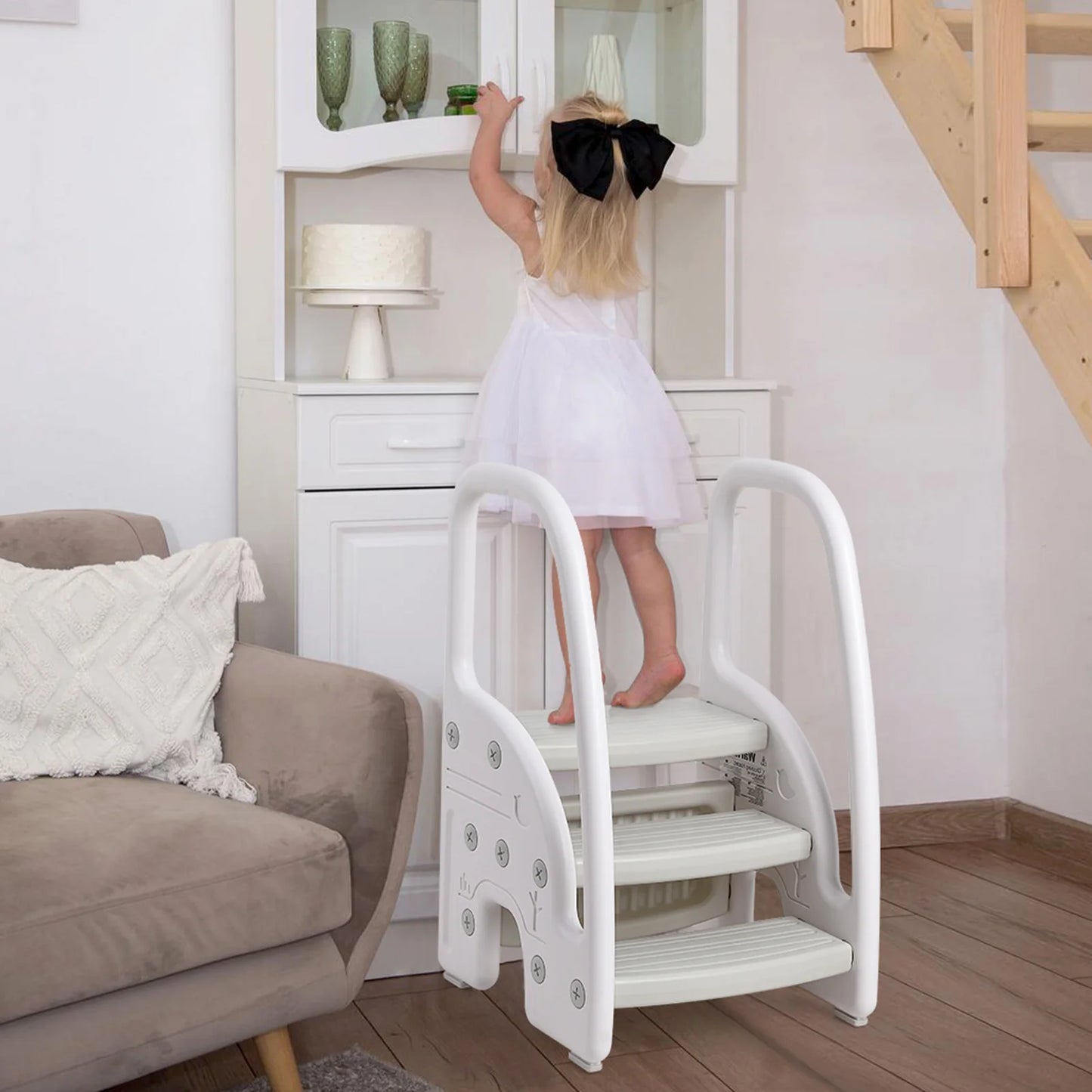 Toddler Step Stool, Kids Step Stool with Handles Sides, Plastic 3 Step Stool for Bathroom Sink, Kitchen Counter,