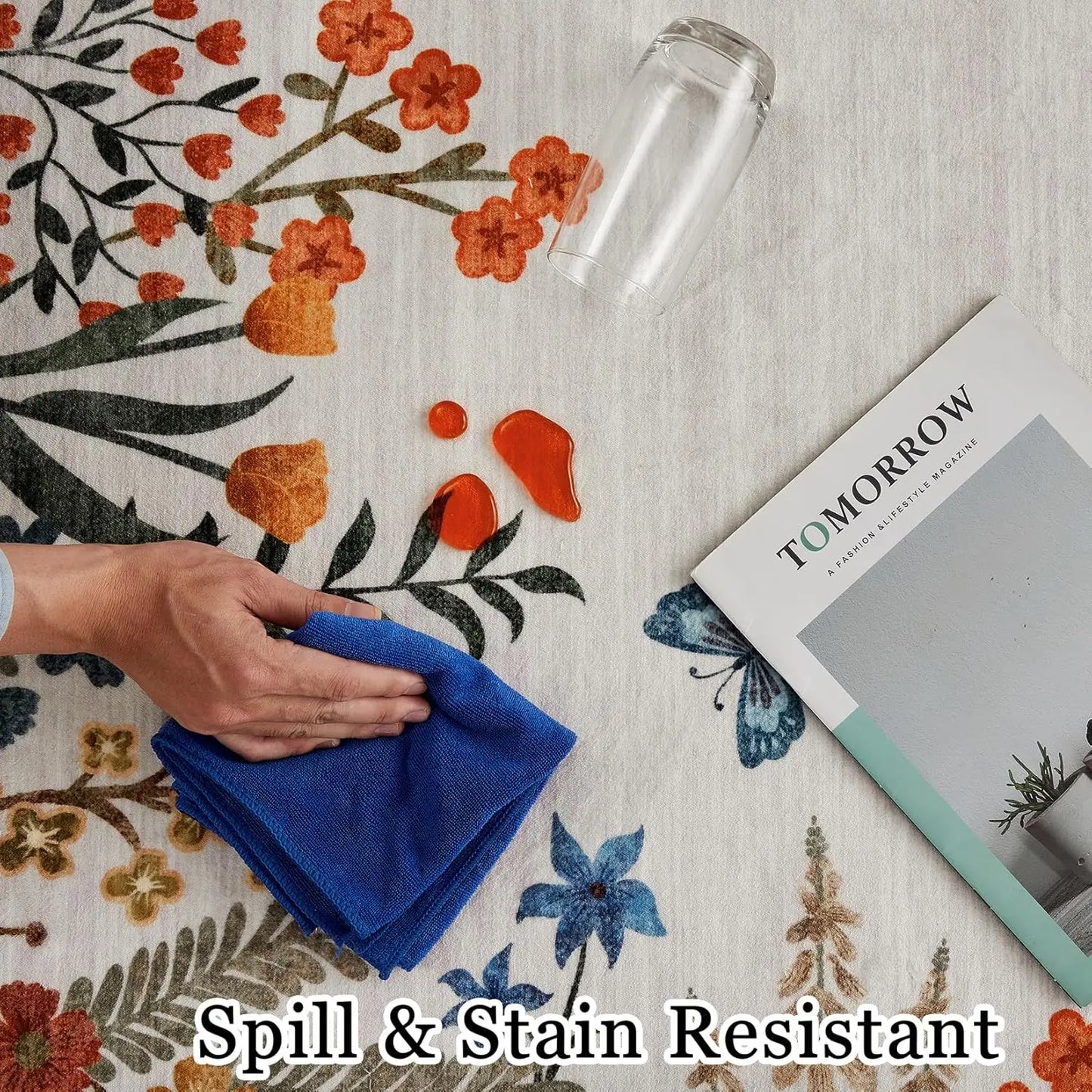 Washable Area Rugs for Living Room, Non-Slip Floral Rugs for Bedroom, Runner Rugs for Hallway, Area Rug Carpet for Dining Room