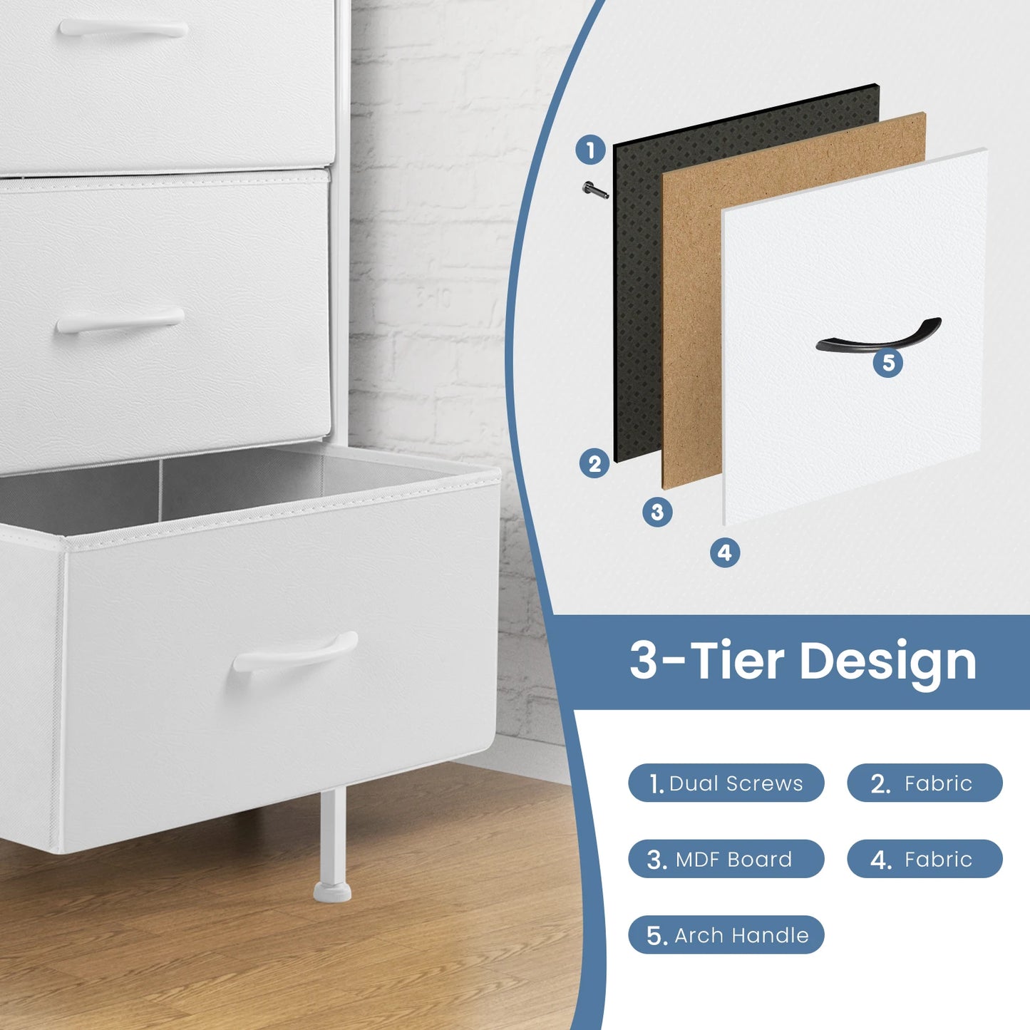 JHK 6 Fabric Drawers Nightstand For Bedroom Bedside Sofa Table With Storage Closet Chest