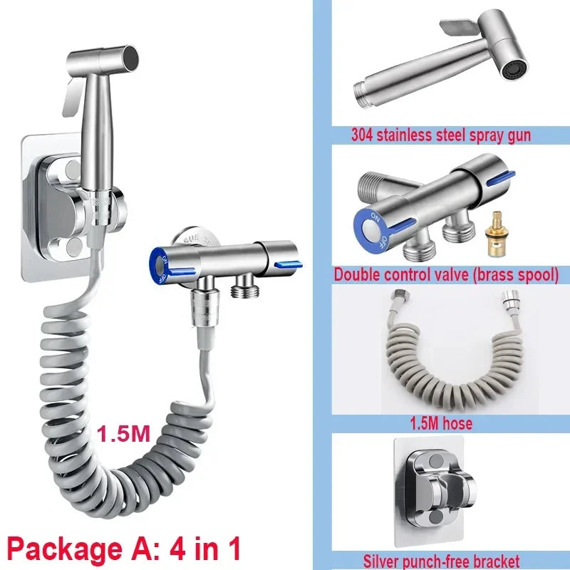 Toilet cleaning gun set one inlet and two outlet angle valve booster gun bathroom