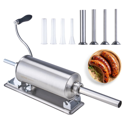 VEVOR 2.5L Manual Sausage Stuffer Made of Food-Grade Stainless Steel & 8 Stuffing Tubes for Home Kitchen Restaurant Commercial